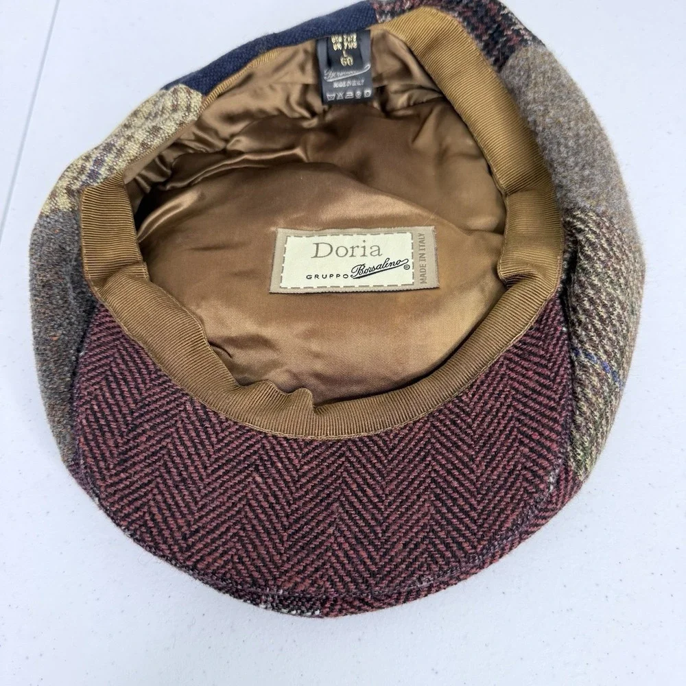Doria Gruppo Borsalino Italian Wool Patchwork Newsboy Cap Hat Mens Large 7.5